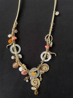 Boho Gold-Tone Multi-Bead Necklace with Coral and Amber Accents